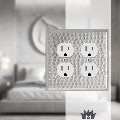 Hand Hammered Duplex Outlet Switch Wall Plate - Brushed Nickel Finish